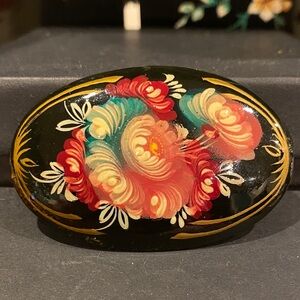 Russian Signed Floral Hand-Painted Brooch